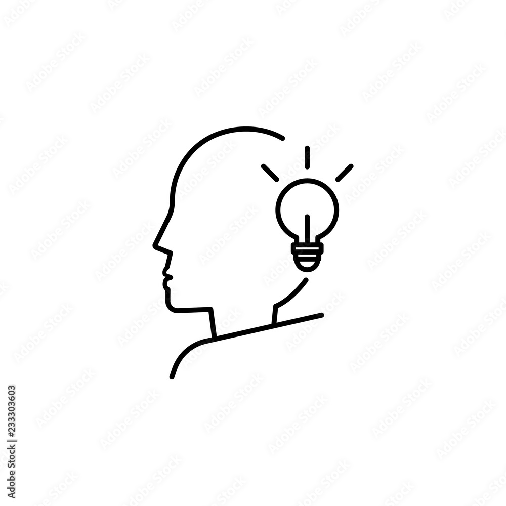 Poster idea, bulb, human silhouette icon. element of editorial design icon. thin line icon for website desi