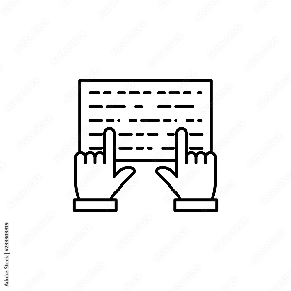 Poster typing with hands icon. element of editorial design icon. thin line icon for website design and deve