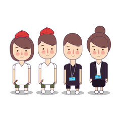 Set of business people or office workers with name tag ID and artist designer painter, man and woman, in various characters and activities professions. Flat illustration