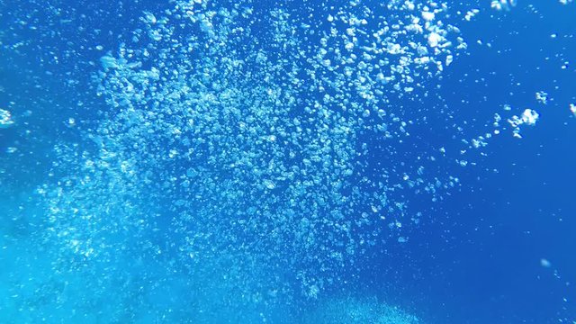 Air Bubble in the blue water, deep ocean, diving, UHD