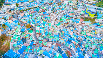 Fototapeta na wymiar Top view of the ancient village named Gamcheon Culture Village in Busan city, South Korea