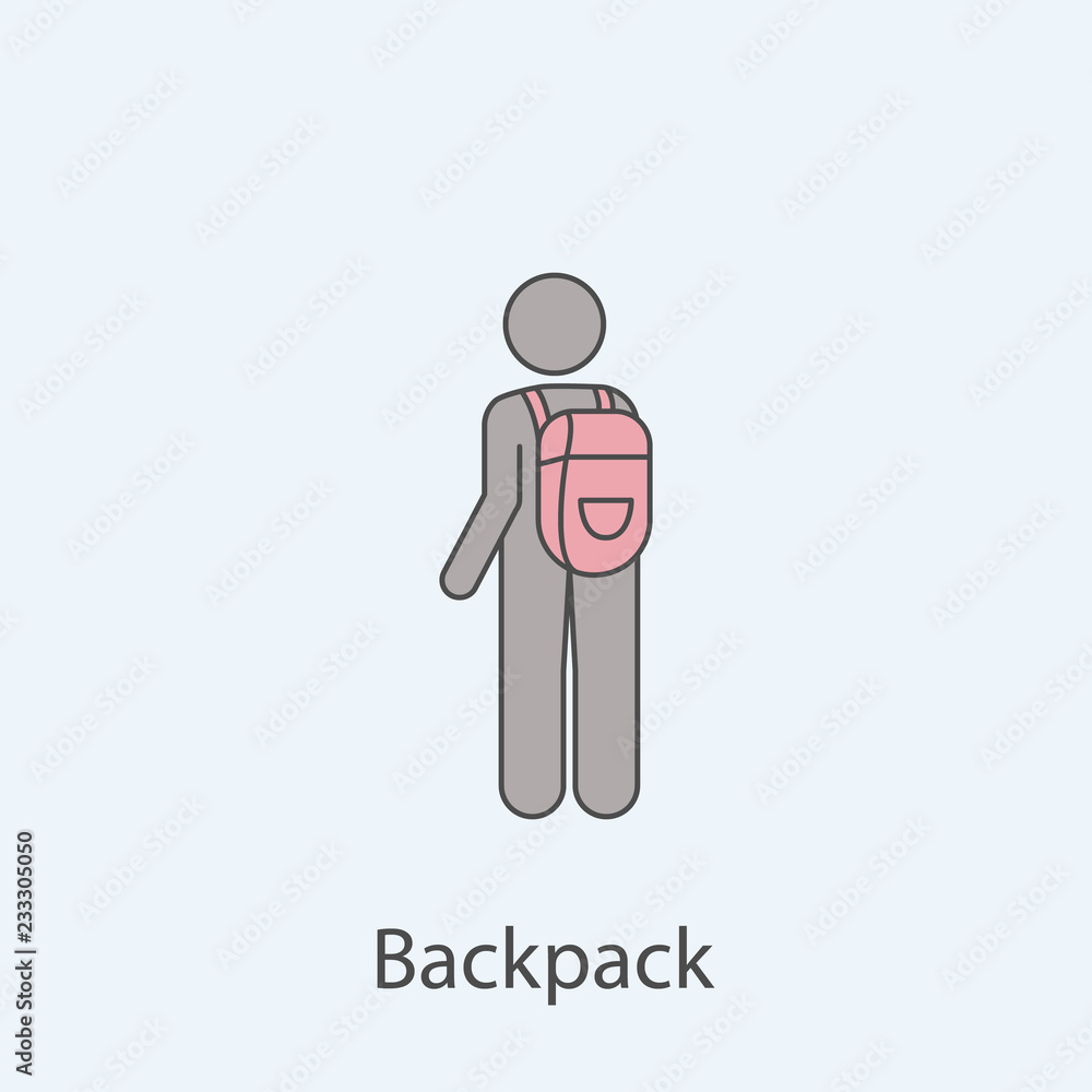 Poster man with backpack 2 colored line icon. simple colored element illustration. outline symbol design fr