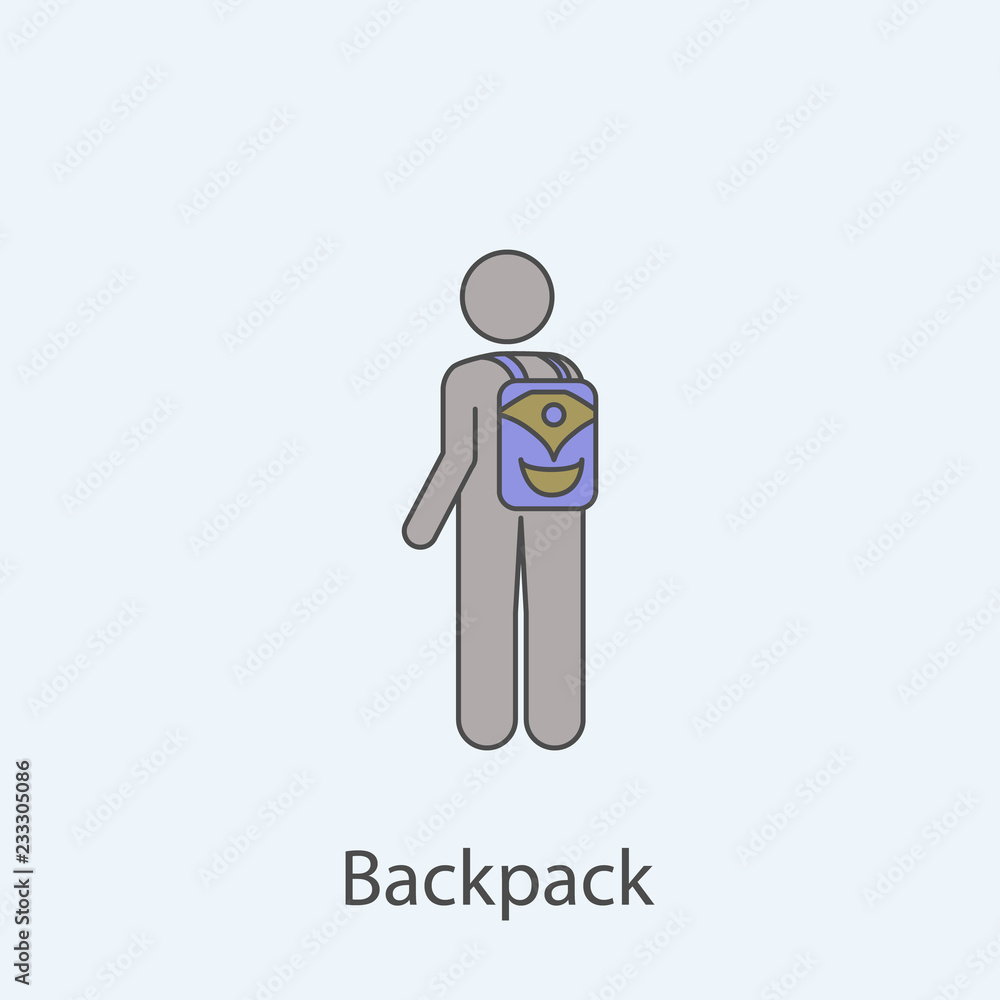 Poster man with backpack 2 colored line icon. simple colored element illustration. outline symbol design fr