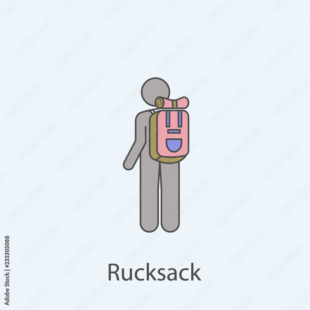 Poster man with rucksack 2 colored line icon. simple colored element illustration. outline symbol design fr