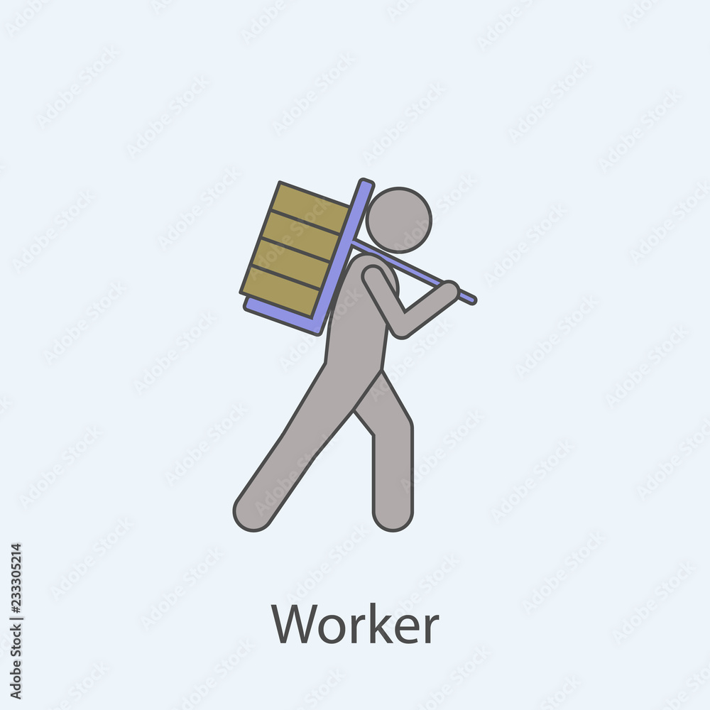 Poster man with weight 2 colored line icon. simple colored element illustration. outline symbol design from