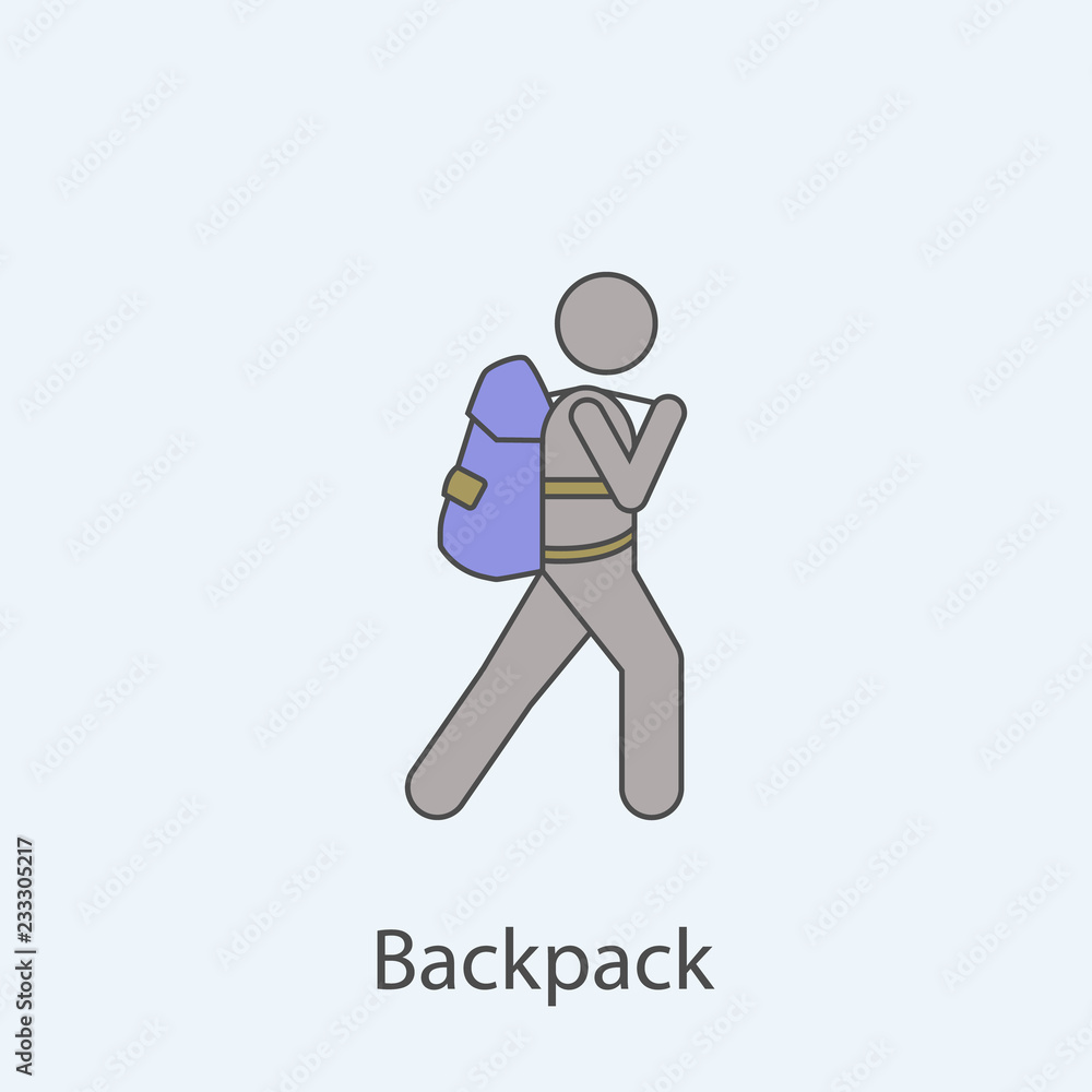 Poster man with backpack 2 colored line icon. simple colored element illustration. outline symbol design fr