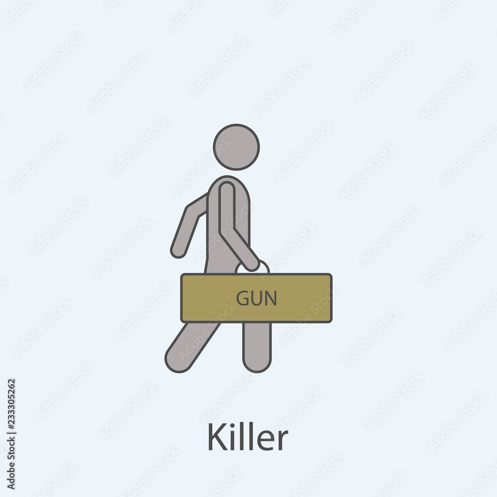 Poster man with gun bag 2 colored line icon. simple colored element illustration. outline symbol design fro