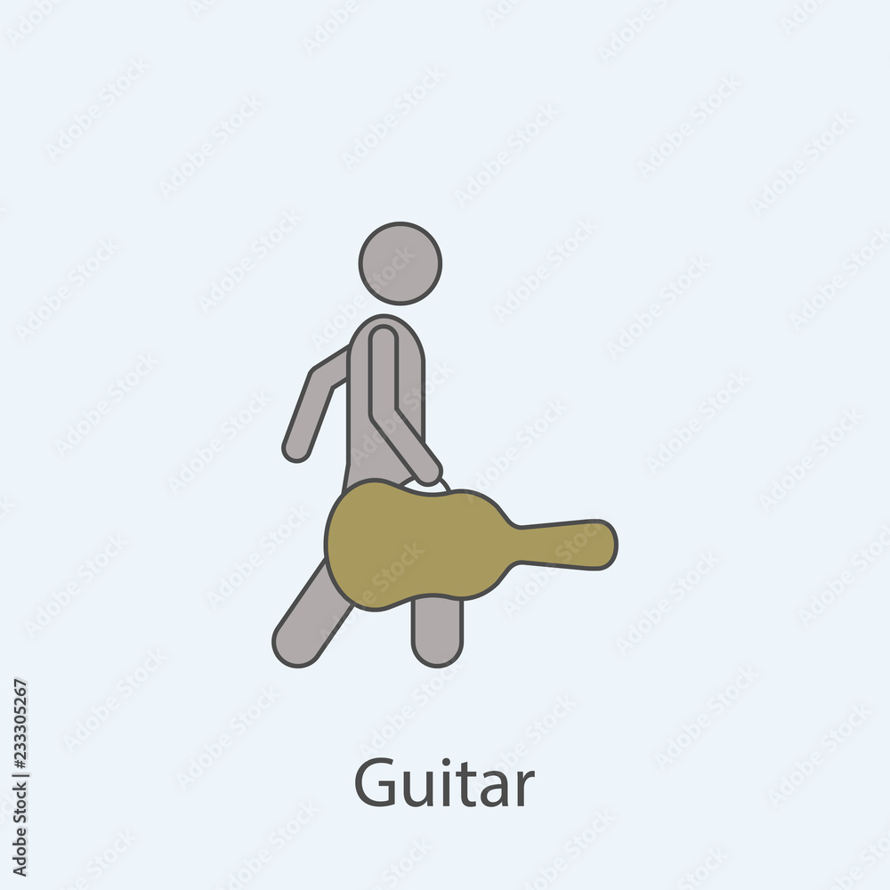 Poster man with guitar bag 2 colored line icon. simple colored element illustration. outline symbol design 