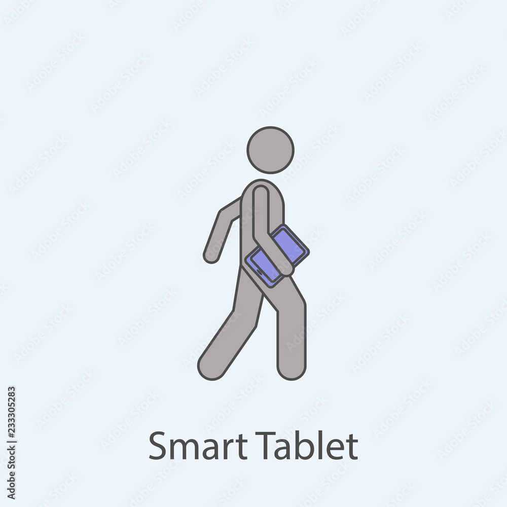 Poster man with smart tablet 2 colored line icon. simple colored element illustration. outline symbol desig