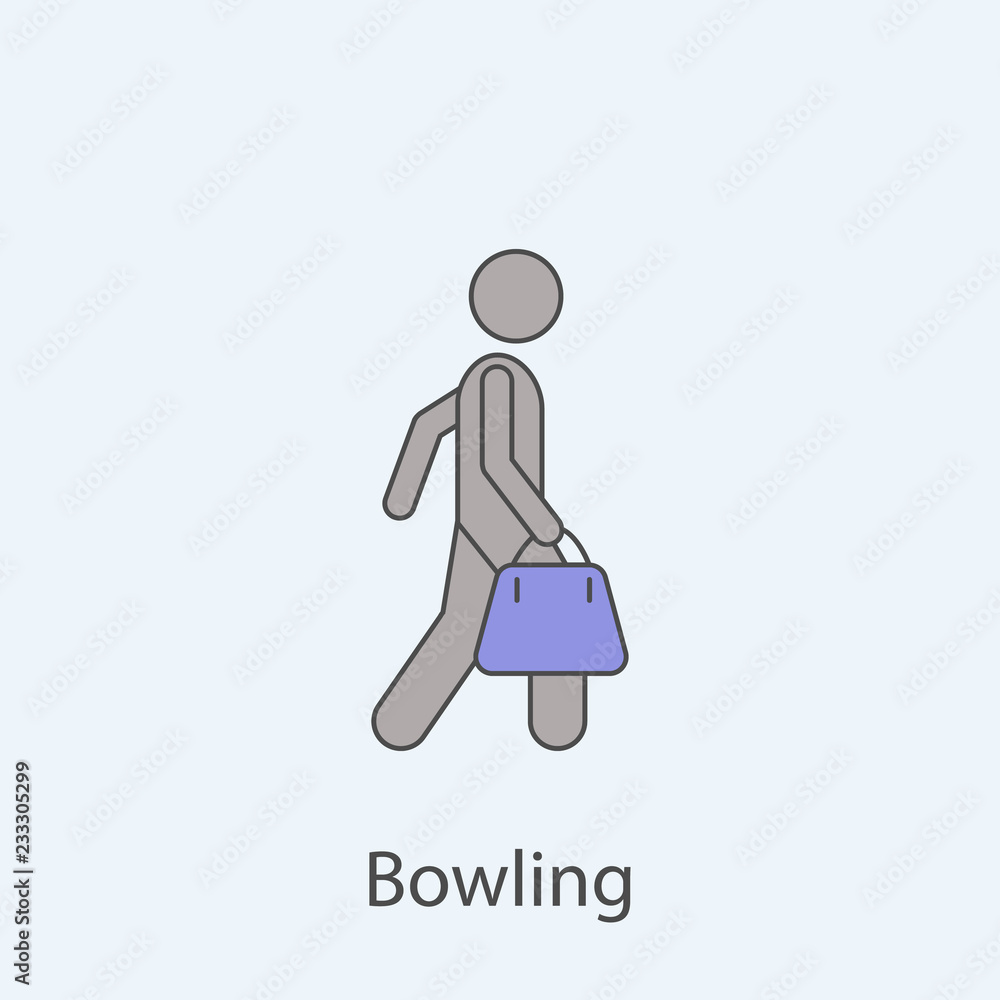 Aufkleber man with bowling ball bag 2 colored line icon. simple colored element illustration. outline symbol d