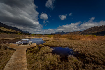 Fototapeta premium landscape with lake and mountains