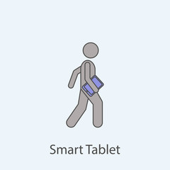 man with smart tablet 2 colored line icon. Simple colored element illustration. Outline symbol design from man with bag set