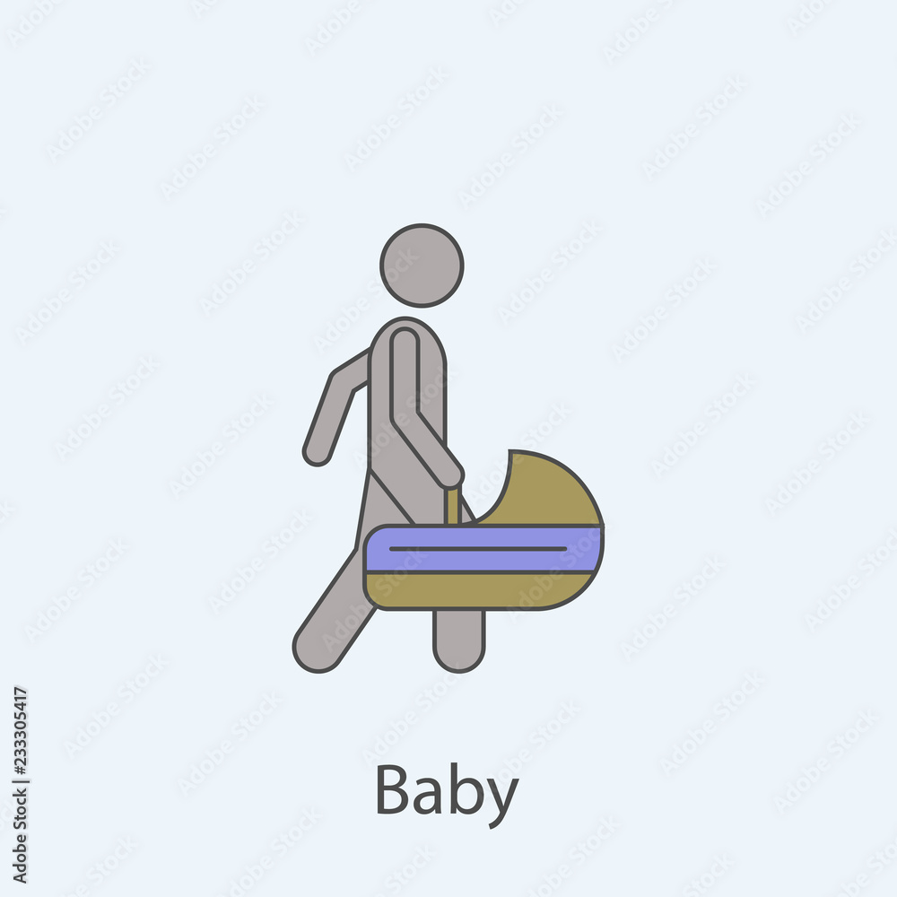 Poster man with baby bag 2 colored line icon. simple colored element illustration. outline symbol design fr