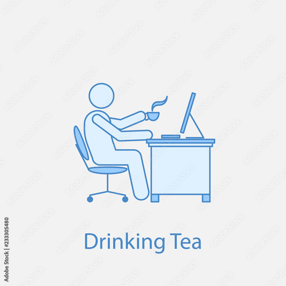 Poster worker is drinking tea 2 colored line icon. simple colored element illustration. worker is drinking 