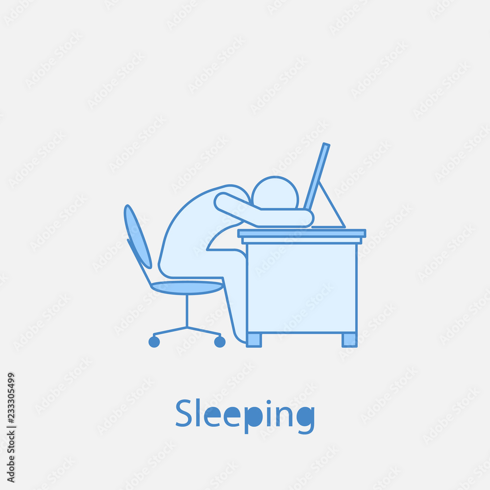 Poster worker is sleeping 2 colored line icon. simple colored element illustration. worker is sleeping outl