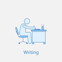 worker is writing 2 colored line icon. Simple colored element illustration. worker is writing outline symbol design from man in the office in fron of computer set