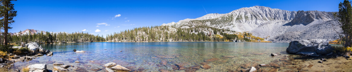 Panoramic view of Steelhead Lake in the Eastern Sierra mountains, California