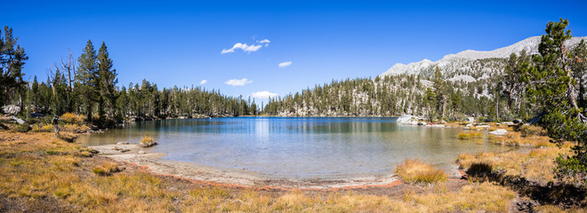 Panoramic view of Steelhead Lake in the Eastern Sierra mountains, California
