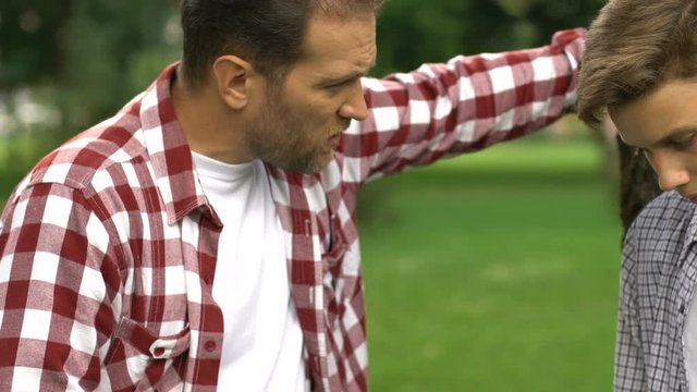 Strict dad scolds son because of disruptive behavior, parent respect, discipline