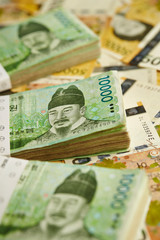 Fototapeta na wymiar Korean won banknotes 