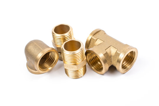 Brass water-pipe isolated on white background