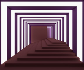 Stairs With Purple And White Neon Lights ,Club Concept ,3D rendering