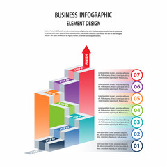 Infographics business template with arrow steps for Presentation, Sale forecast, Web design, Improvement, Step by Step
