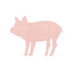 Vector Pink Linen Pig, Textile Texture, Isolated.