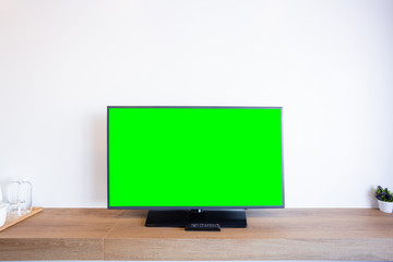 monitor led television or TV on brick wall interior room,green screen