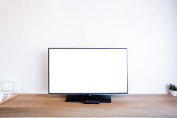 monitor led television or TV on brick wall interior room,white screen