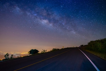 night landscape mountain and milky way galaxy background , thailand , long exposure , low light