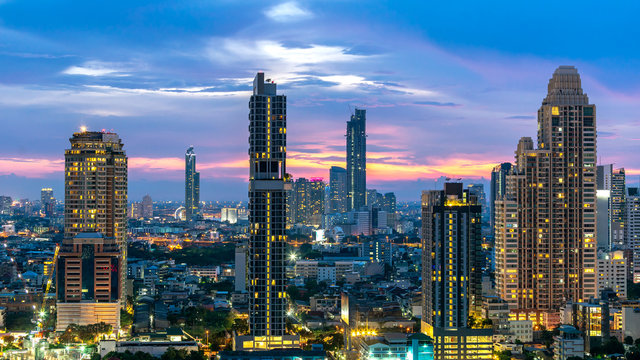 Night of the Metropolitan Bangkok City downtown cityscape urban skyline  Thailand  - Cityscape Bangkok city Thailand