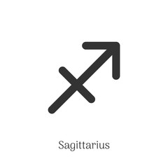 Sagittarius zodiac sign isolated on white background. Star sign for astrology horoscope. Zodiac line stylized symbol. Astrological calendar pictogram, horoscope constellation vector illustration.