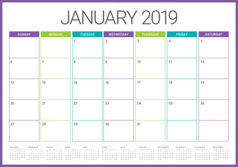 January 2019 desk calendar vector illustration