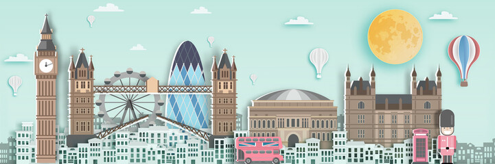 Famous landmark for London travel poster,paer art style.