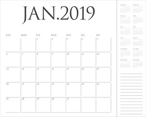January 2019 desk calendar vector illustration
