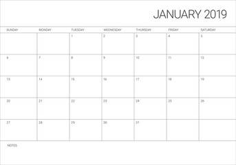 January 2019 desk calendar vector illustration