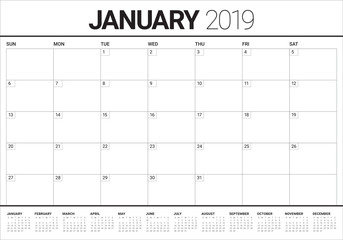 January 2019 desk calendar vector illustration
