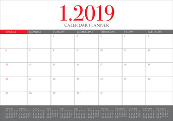 January 2019 desk calendar vector illustration