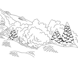Avalanche graphic black white mountains landscape sketch illustration vector