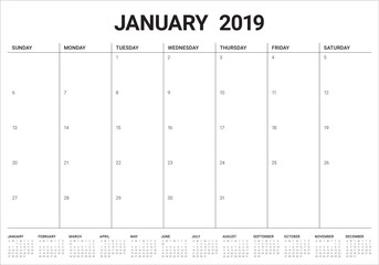 January 2019 desk calendar vector illustration