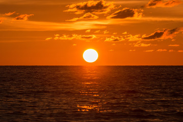 Horizon view angle of Sunset sun down moment at beach