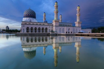 Majestic Beautiful reflection of Floating Mosque during sunset at Kota Kinabalu, Sabah, Malaysia A...