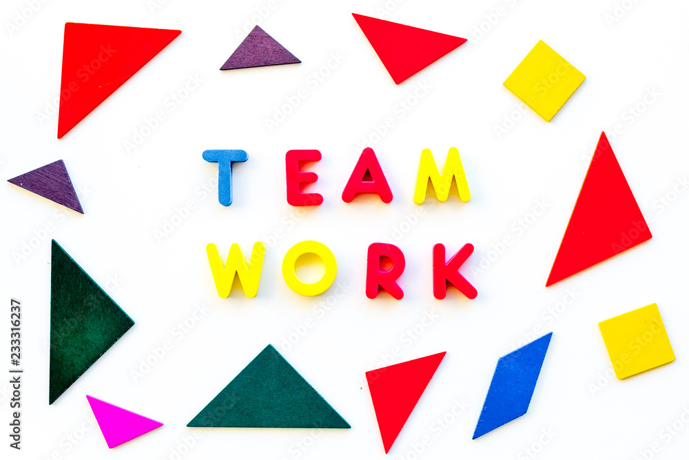 Poster teamwork concept. teamwork techniques for students. text teamwork lined with colored letters in abst