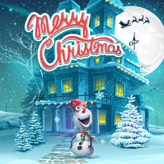 Vector cartoon illustration Marry Christmas background