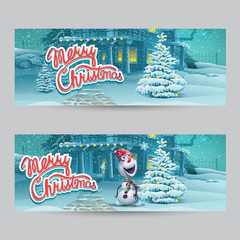 Vector cartoon illustration Marry Christmas banners