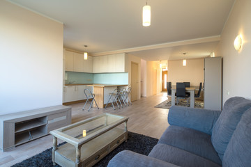 Modern home interior. Fitted kitchen in the house. The interior of the room.