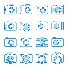 Camera flat line icon set. Vector illustration. Editable stroke.