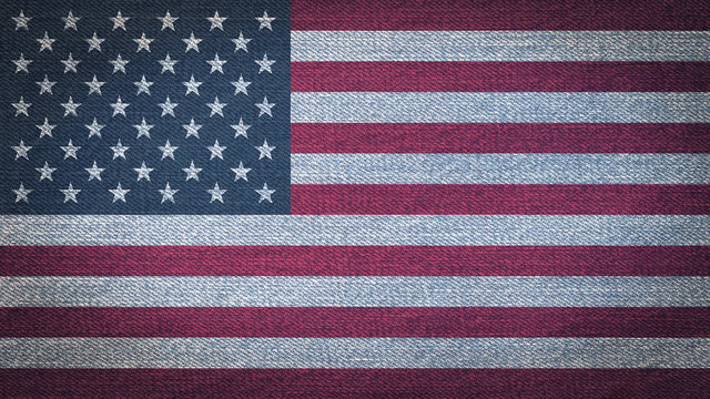 USA flag pattern on blue grunge denim textile fabric cloth background for raising awareness on national event and support campaign concept.