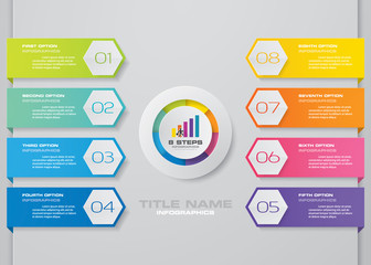 8 steps Timeline infographic element. 8 steps infographic, vector banner can be used for workflow layout, diagram,presentation, education or any number option. EPS10.